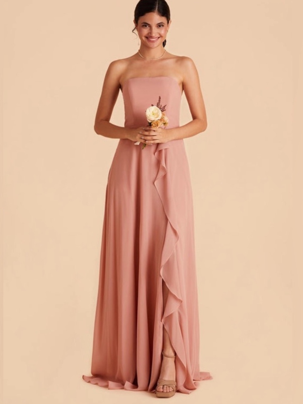 Birdy Grey Winnie Dusty Rose Bridesmaid Dress Medium NWT Strapless Ruffle Maxi
